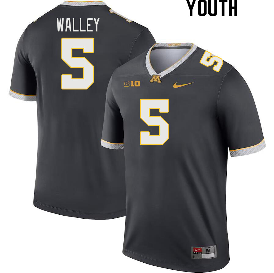 Youth #5 Justin Walley Minnesota Golden Gophers College Football Jerseys Stitched-Charcoal - Click Image to Close